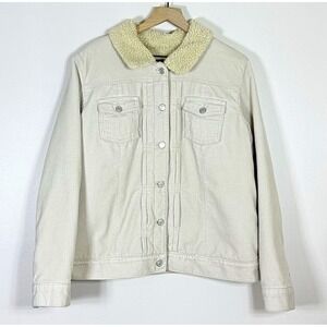 Gap Y2K Womens Sherpa Lined Corduroy Trucker Jacket Size XL Beige 2000s Gilmore
